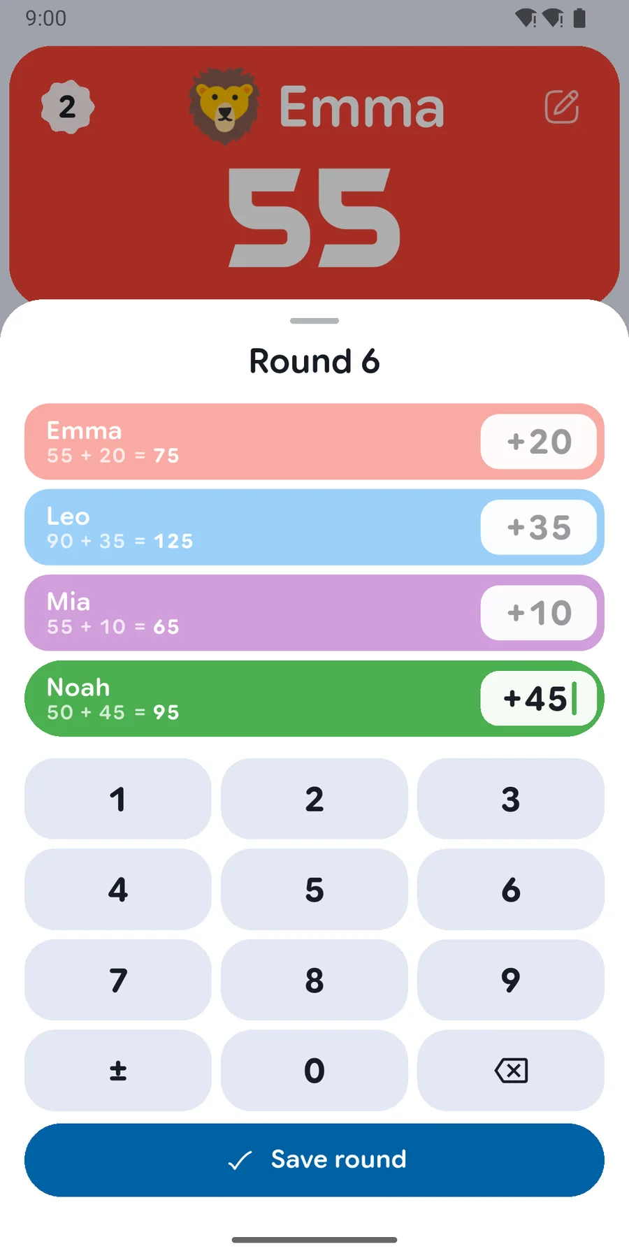 Score round by round